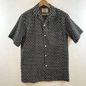 Portuguese Flannel Men Button Shirt Sz S Black Geometric Coastal Resort Artisian